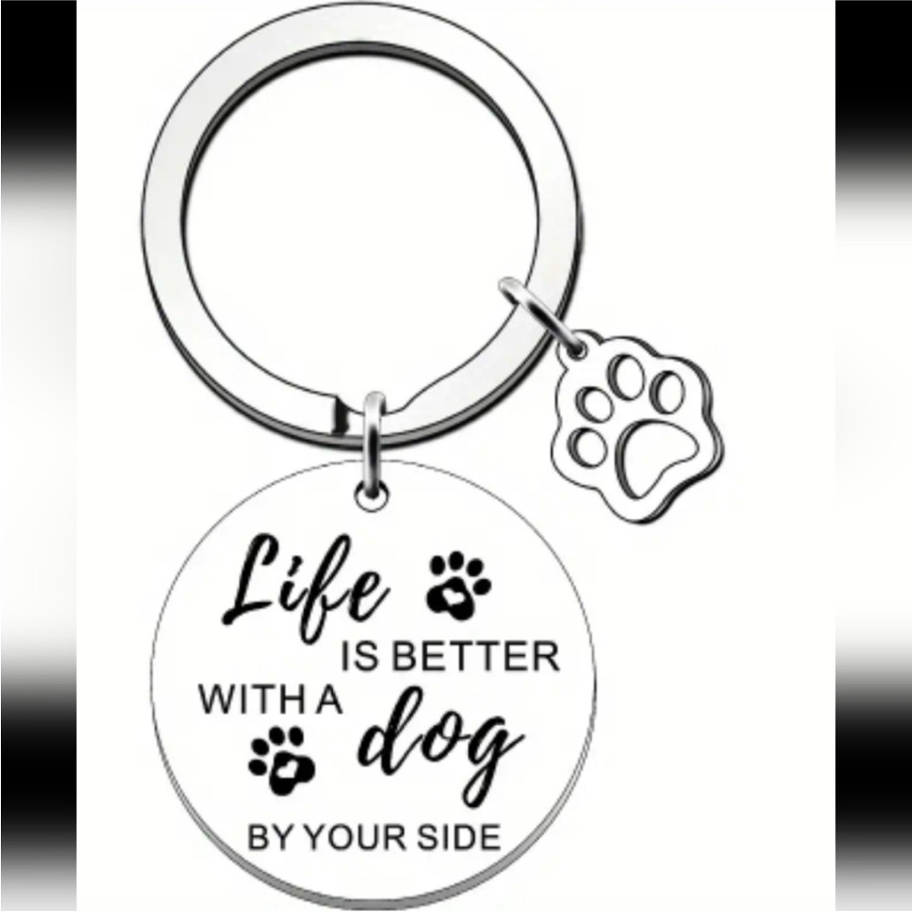 Life is Better With A Dog By Your Side Silver Dog Paw Charm Keychain nwt silver
